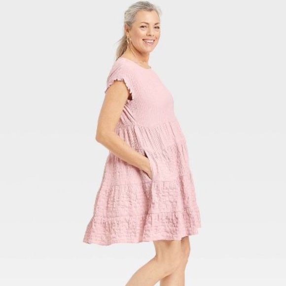 Knox Rose Women's Flutter Short Sleeve Textured Tiered A-Line Dress NWT - Picture 3 of 4